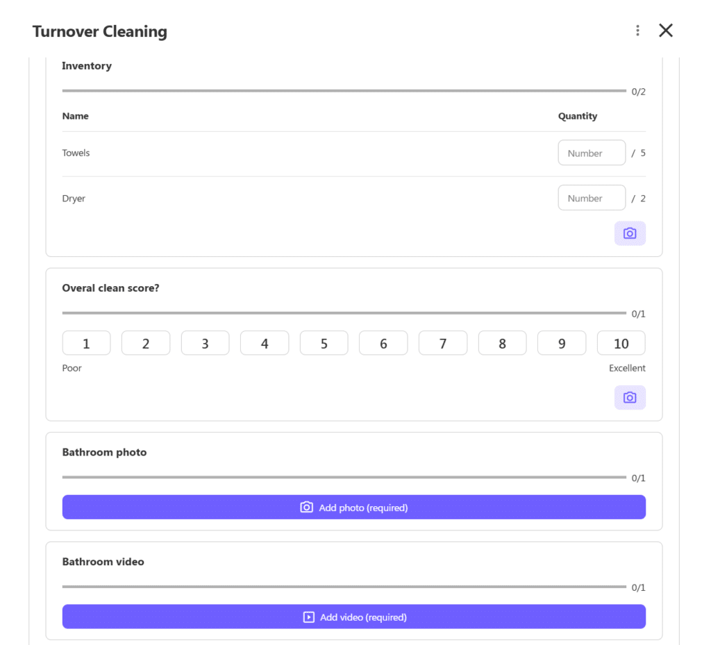 Checklists for turnover cleaning