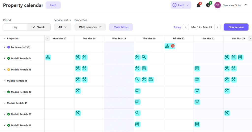 vacation rentals property calendar view