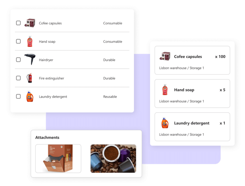 Linen and supply inventory list with low-stock alerts in the Doinn app