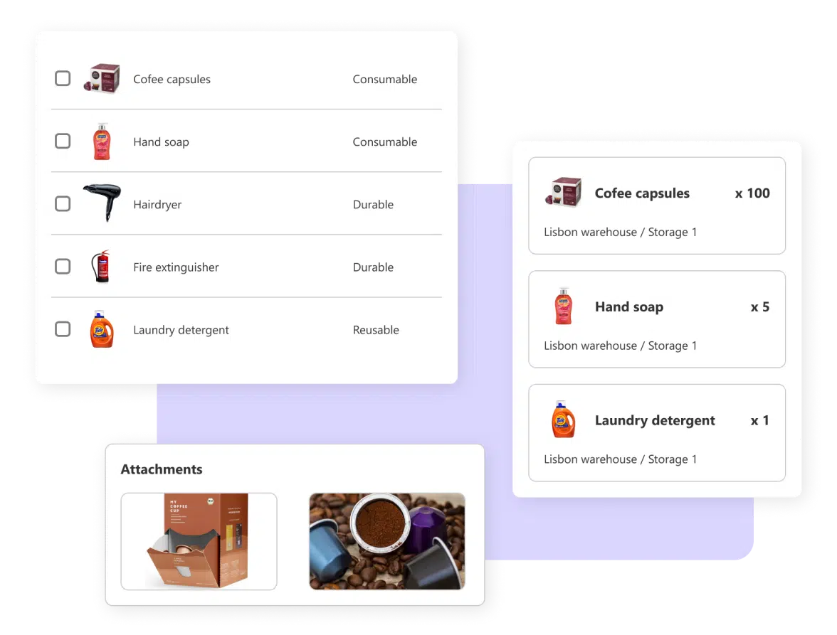 Linen and supply inventory list with low-stock alerts in the Doinn app
