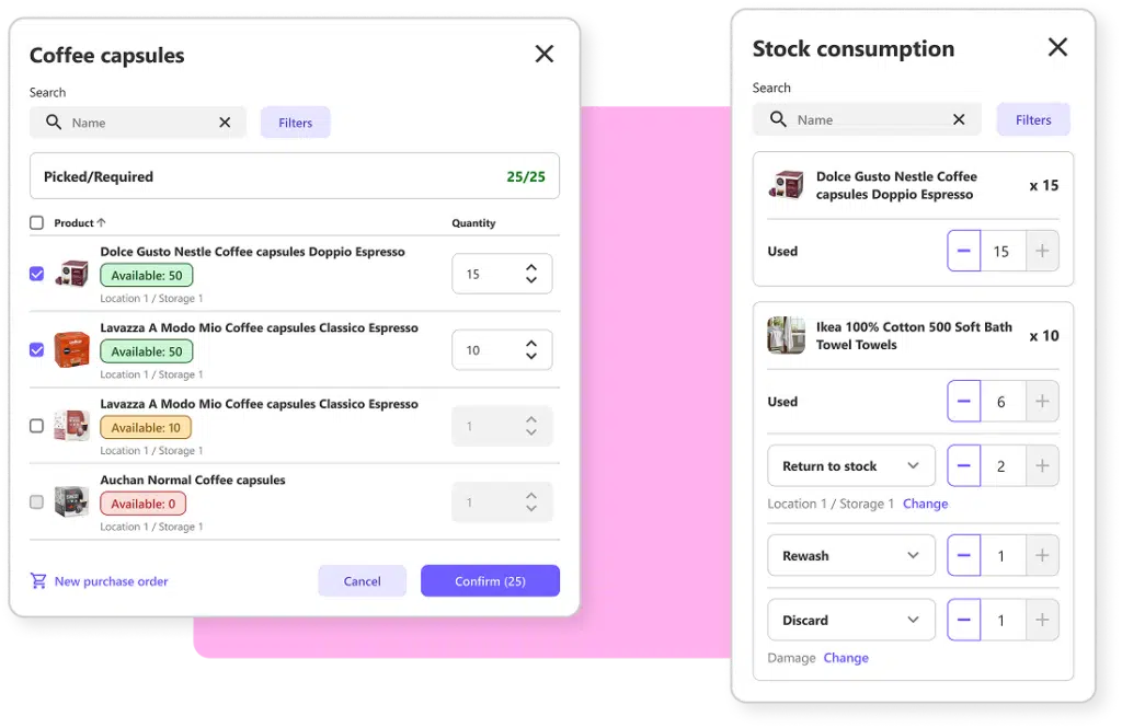 Picking list and stock consumption step